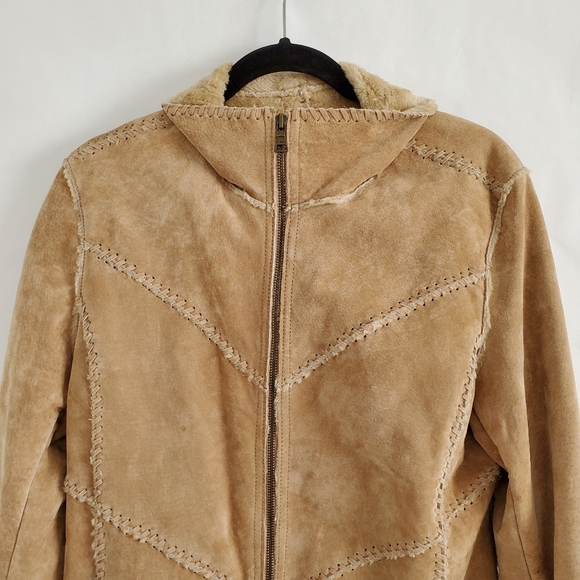 Suede Leather vintage Shearling Zip Front jacket Medium - Picture 11 of 16